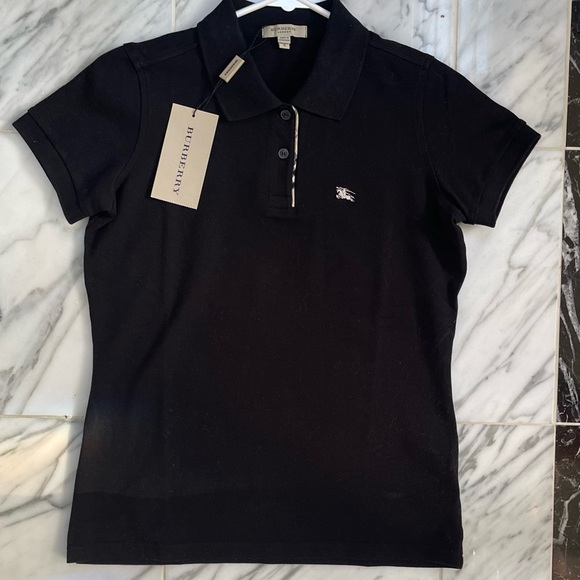 BURBERRY LONDON BLACK POLO WITH CHECK PLACKET EMBROIDERED WHITE LOGO SHIRT - Picture 4 of 16